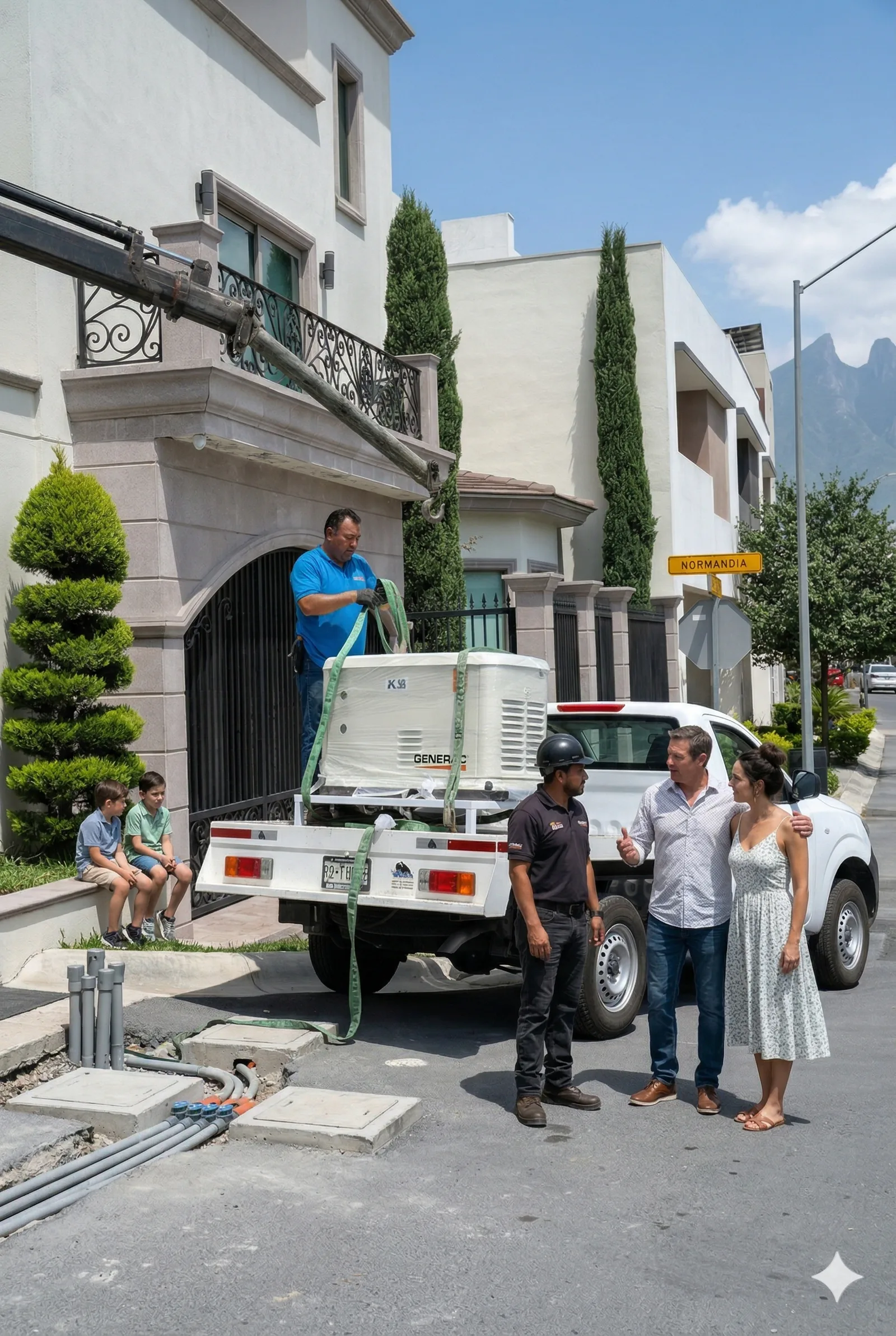 Ilustración de entrega de un generador Generac Guardian para una vivienda